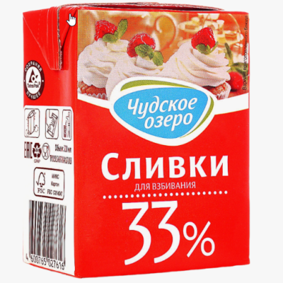 Сливки "Чудское Озеро" 33% - 0,2 л